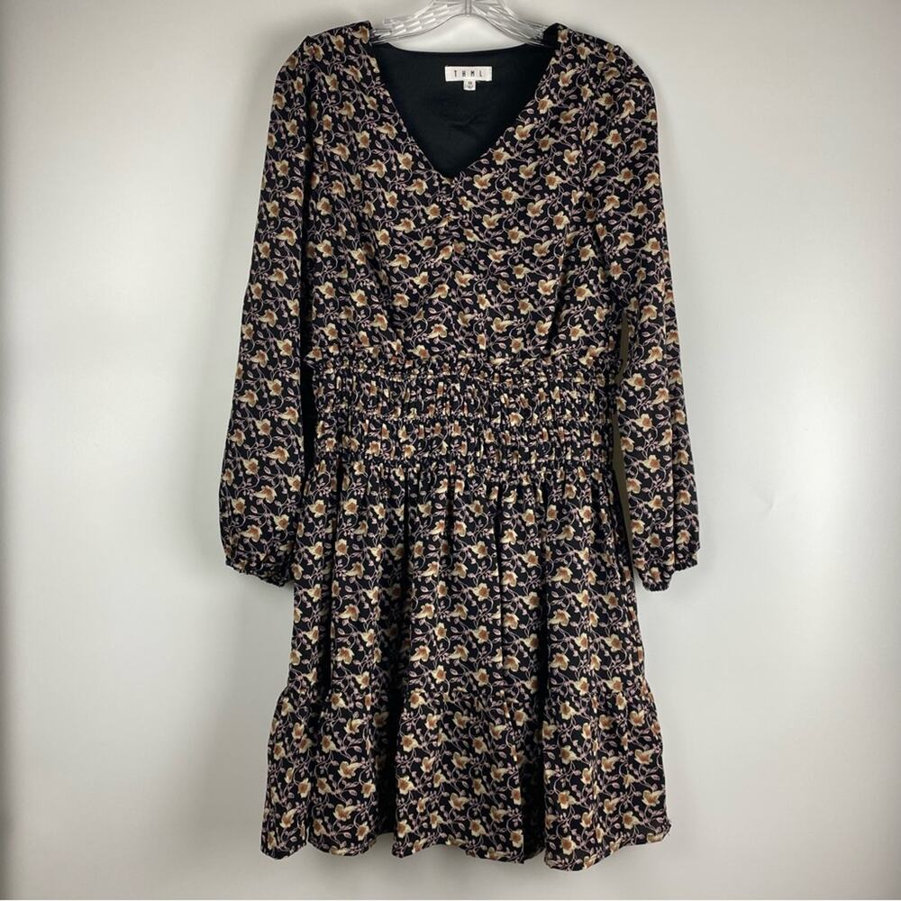 THML Floral Smocked Waist Black Dress Womens Size XS - Picture 3 of 12
